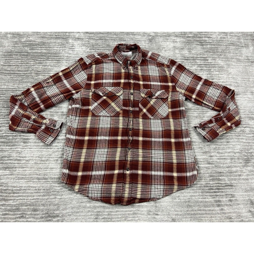 Ocean‎ Coast Shirt Mens Medium Red Plaid Long Sleeve Flannel Cotton Pockets